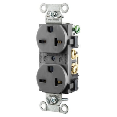Hubbell Wiring Device-Kellems Straight Blade Receptacle, 6-20R, 20 A, 250V AC, 2 Pole, 3 Wire, Flush Mount, Grounded 5462GY